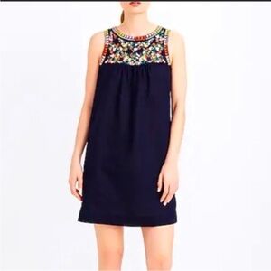 J Crew Embroidered Sleeveless Navy Dress